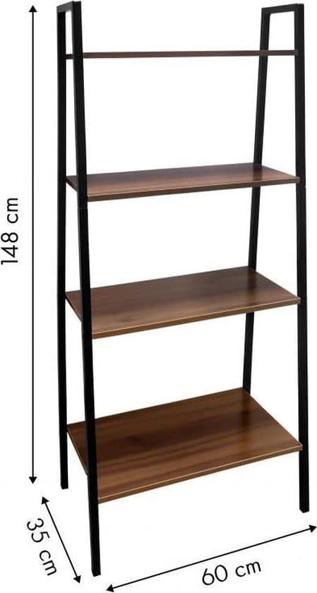 Elegant åben hyldeskab - Moderne design, 4 hylder, Sort & Træfarve, 148x60x35 cm