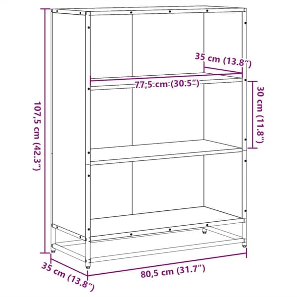 vidaXL bogreol 80,5x35x107,5 cm konstrueret træ grå sonoma-eg