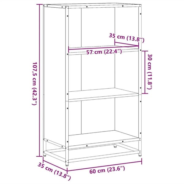 vidaXL bogskab 60x35x107,5 cm konstrueret træ røget egetræ
