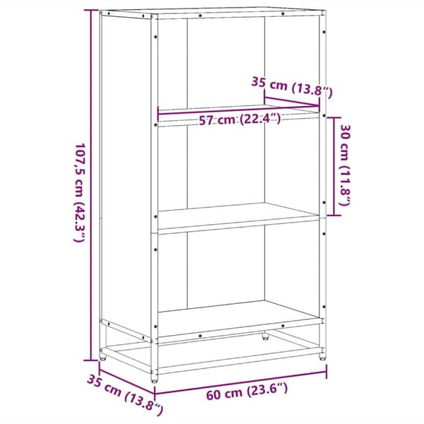vidaXL Bokhylle svart 60x35x107,5 cm konstruert tre