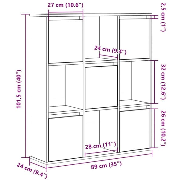 vidaXL bogreol 89x24x101,5 cm konstrueret træ grå sonoma-eg