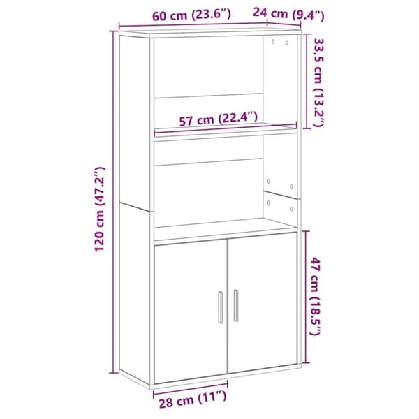 vidaXL bogreol 60x24x120 cm konstrueret træ sonoma-eg