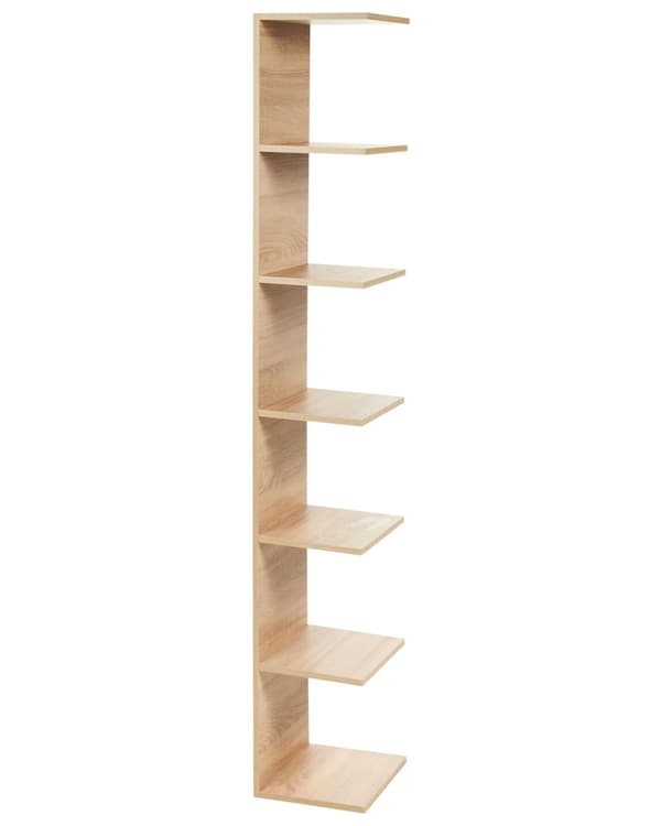 Vegghylle Lyst tre Sponplater 190 x 30 x 28 cm 6 hyller Moderne stil Vegghengt Bokhylle Oppbevaring