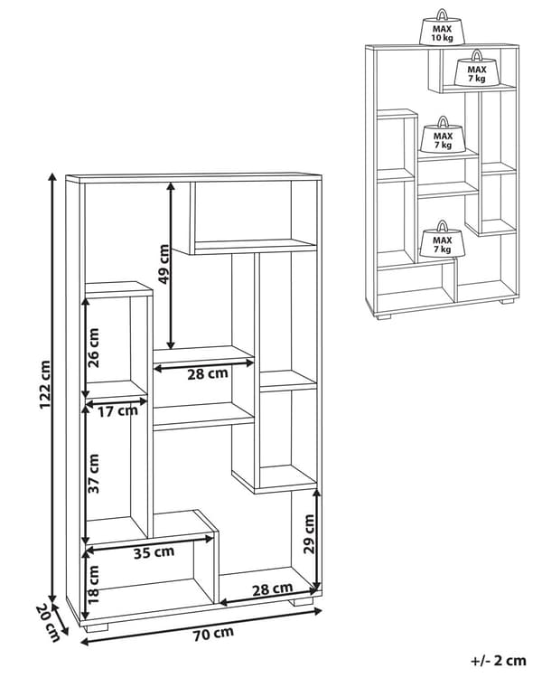 Bokhylle Hvit 122 x 70 x 20 cm Åpne hyller i flere nivåer Moderne design Oppbevaring