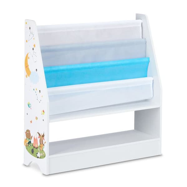Relaxdays barnhylla, djurmönster, 2 lådor, 2 fack, leksaksförvaring, bokhylla 74x71x23, färgglad