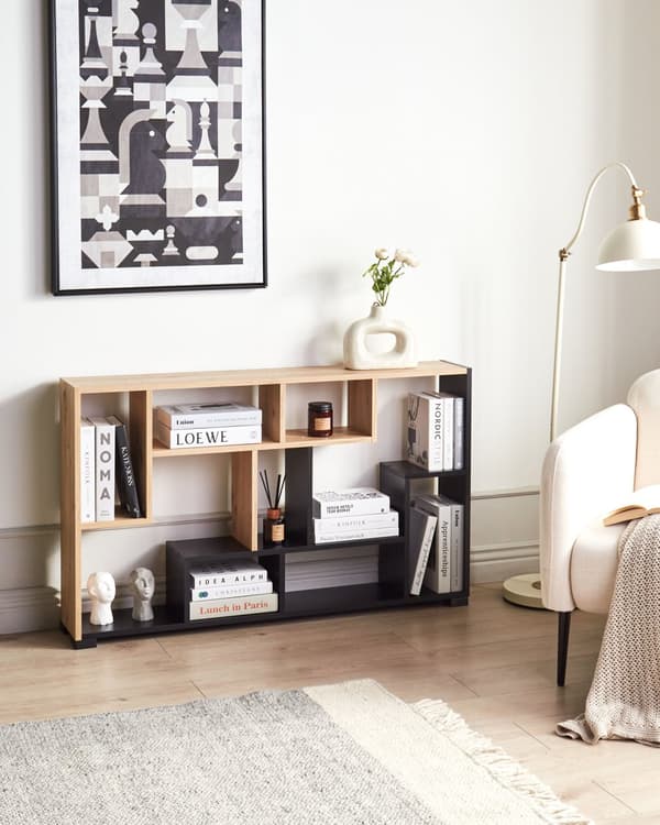 Bogreol Lyst træ Sort 122 x 70 x 20 cm Åbne hylder i flere niveauer Moderne design Opbevaring