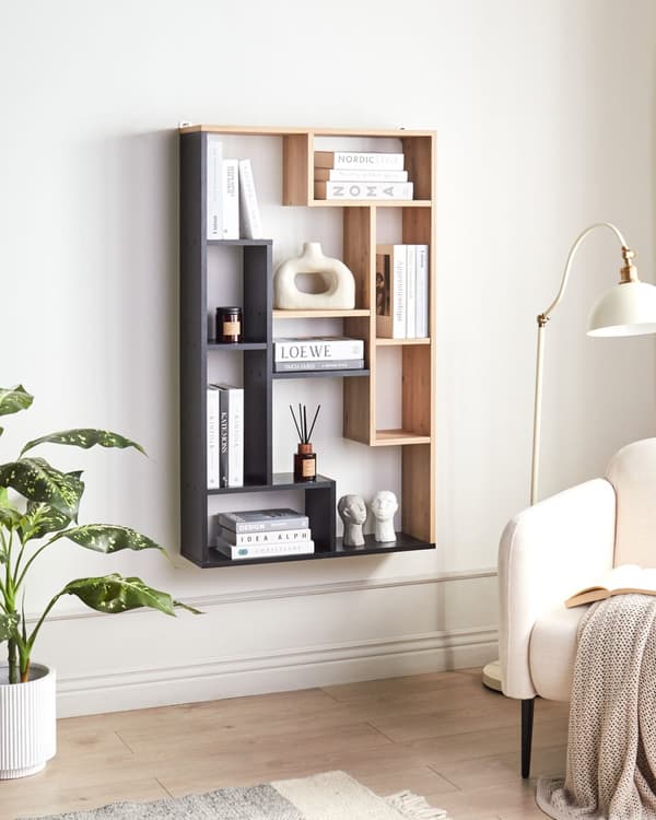 Bogreol Lyst træ Sort 122 x 70 x 20 cm Åbne hylder i flere niveauer Moderne design Opbevaring