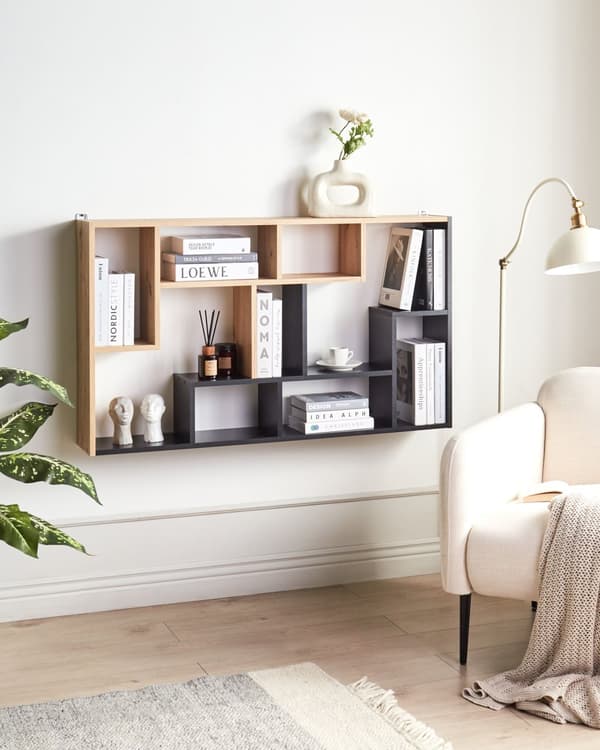 Bogreol Lyst træ Sort 122 x 70 x 20 cm Åbne hylder i flere niveauer Moderne design Opbevaring