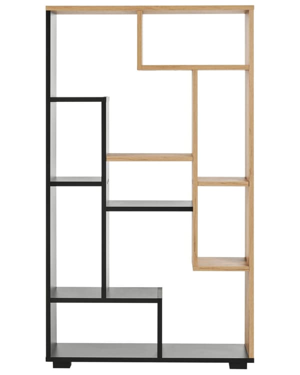 Bogreol Lyst træ Sort 122 x 70 x 20 cm Åbne hylder i flere niveauer Moderne design Opbevaring