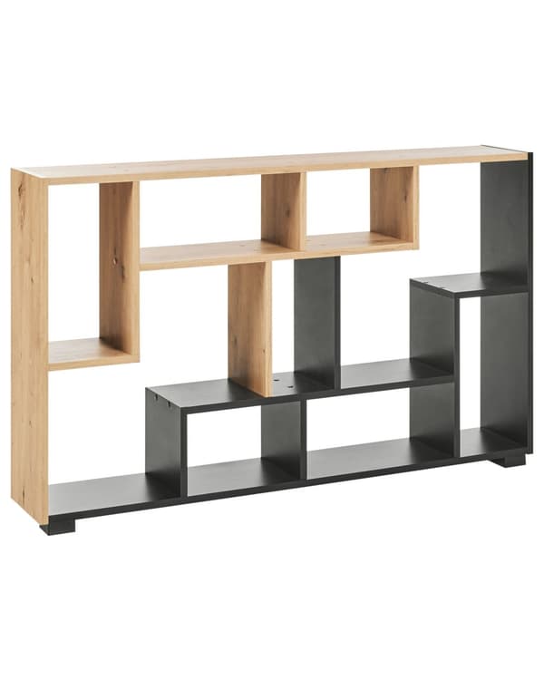 Bogreol Lyst træ Sort 122 x 70 x 20 cm Åbne hylder i flere niveauer Moderne design Opbevaring