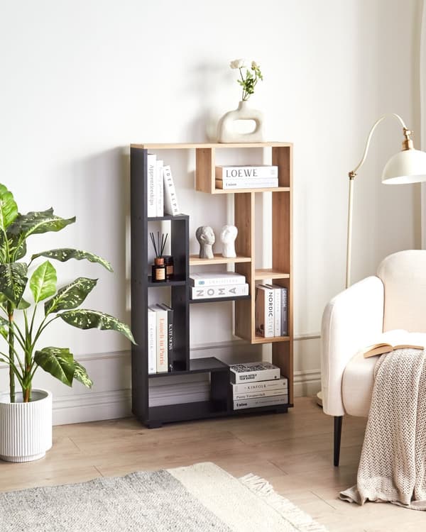 Bogreol Lyst træ Sort 122 x 70 x 20 cm Åbne hylder i flere niveauer Moderne design Opbevaring