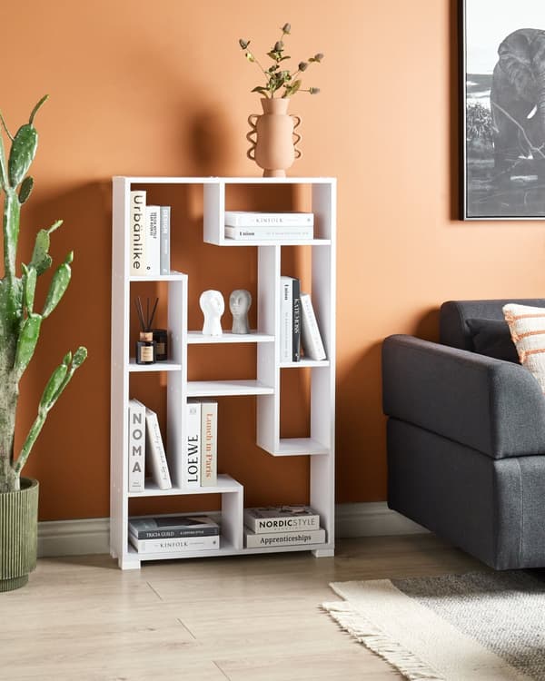Bogreol Hvid 122 x 70 x 20 cm Åbne hylder i flere niveauer Moderne design Opbevaring