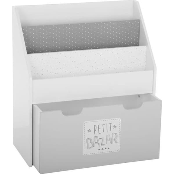 Barnbibliotek med rullande låda Grå pojke - Modern - Design - Lackad - 3 hyllor