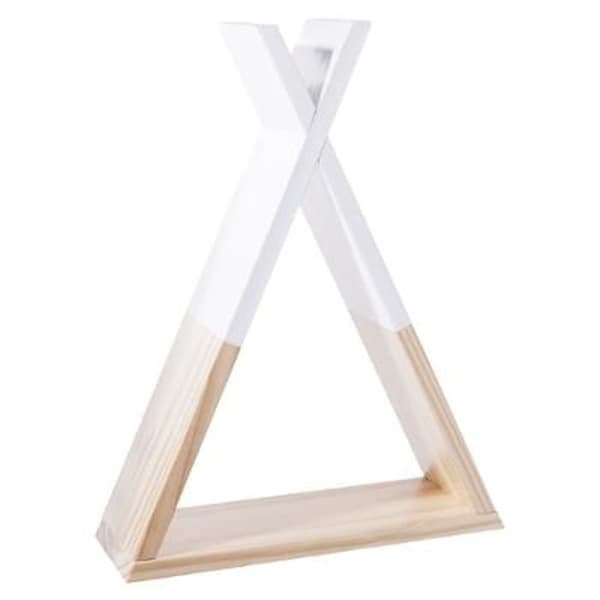 Barnställ tipi för barn i naturlig furu och vitt - Mått: L 30 x B 39 x H 10 cm