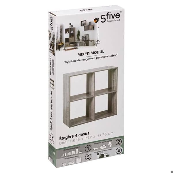 5five - 4-box “mix n modul” hylla med grå ekeffekt