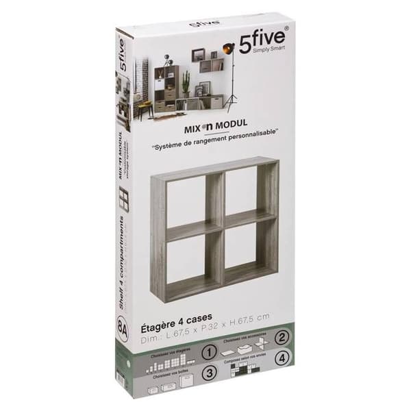 5five - 4-box “mix n modul” hylla med grå ekeffekt