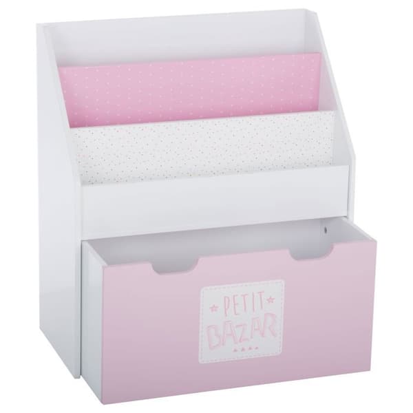 Atmosphera Kids - Bibliotek med förvaringslåda på hjul - 62 x 70 cm - Rosa