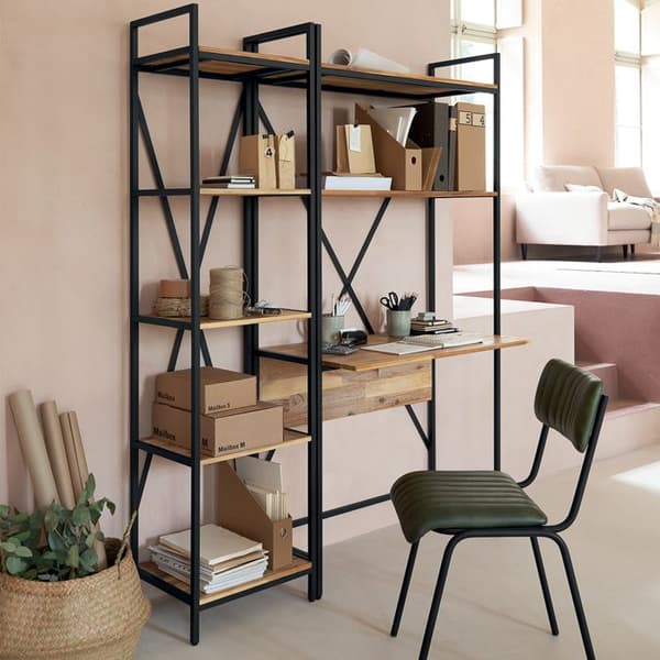 Bibliotek "Edena" - metall & akacia 45x180 cm - Svart - Atmosphera inredningsskapare