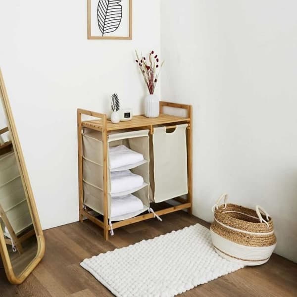 Möbel för förvaring med bambustöd och fack, Annan, Beige