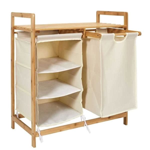 Möbel för förvaring med bambustöd och fack, Annan, Beige