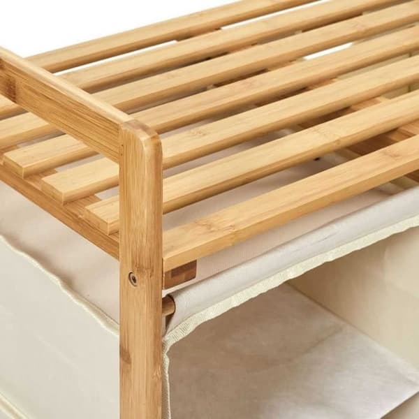 Möbel för förvaring med bambustöd och fack, Annan, Beige