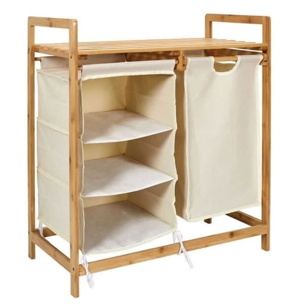 Möbel för förvaring med bambustöd och fack, Annan, Beige