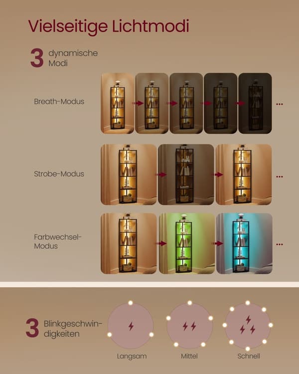 Hörnbräda med 5 nivåer och LED -belysning i Ebbenzwart