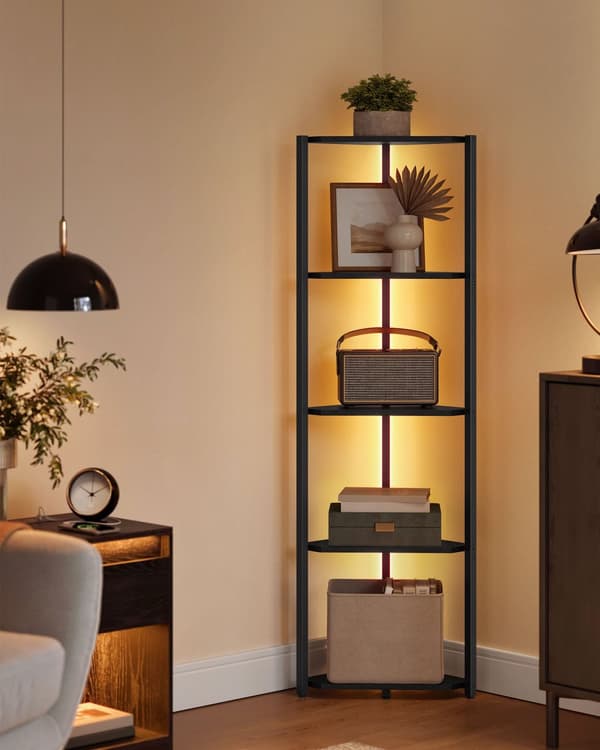 Hörnbräda med 5 nivåer och LED -belysning i Ebbenzwart