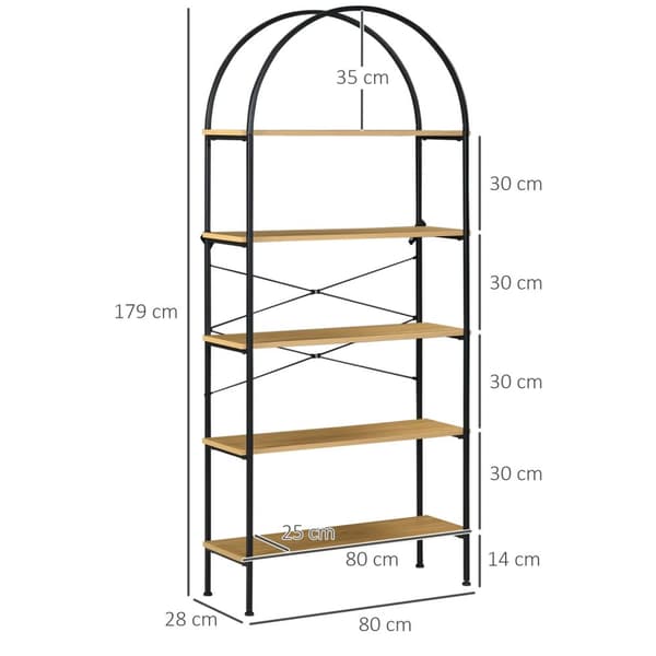 Rootz 5 -tason teollisuuskirjahylly - säilytyshylly - metalli- ja puuyksikkö - moderni eleganssi - 80 cm x 28 cm x 179cm