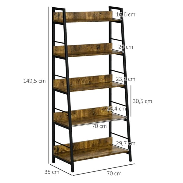 Rootz 5 -tason teollisuuskirjahylly - Storage -hylly - olohuoneen hylly - Maksimoi varastointi - 70L x 35W x 150H CM