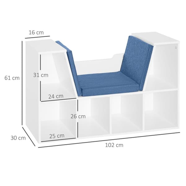 Rootz Bookshelf Bench - kirjahylly - Storage -hylly - 2 -in -1 -suunnittelu - Suurin mukavuus - 102L x 30W x 61H CM - White Blue
