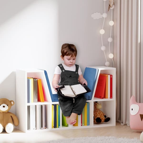Rootz Bookshelf Bench - kirjahylly - Storage -hylly - 2 -in -1 -suunnittelu - Suurin mukavuus - 102L x 30W x 61H CM - White Blue