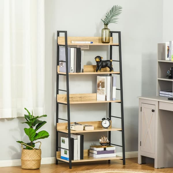Rootz Inconced Industrial Bogreol - 5 Tier Shelf - Living Room Storage - Holdbar MDF & Metal - 70L x 35W x 149,5 timer cm - Brun, sort finish