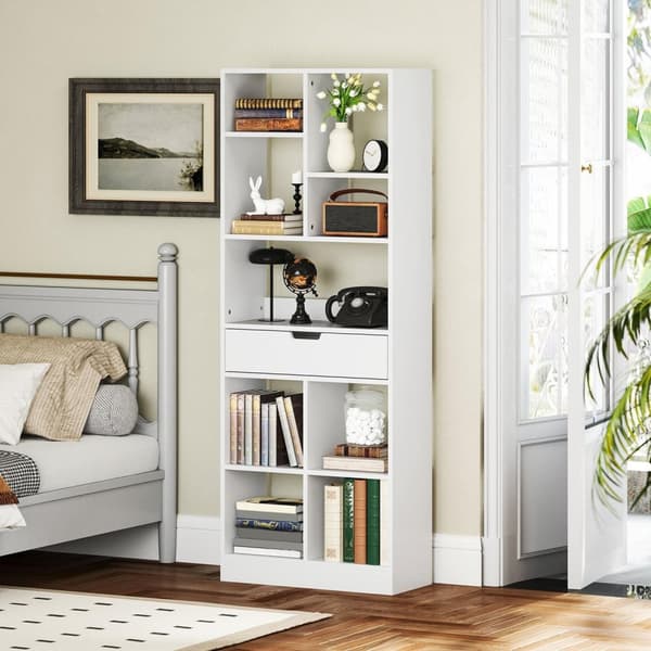 Rootz Multi -Purpose bogreol - Hylde med rum - Opbevaringsenhed - Anti -Tilt -sikkerhed - 60 x 26 x 158 cm, hvid
