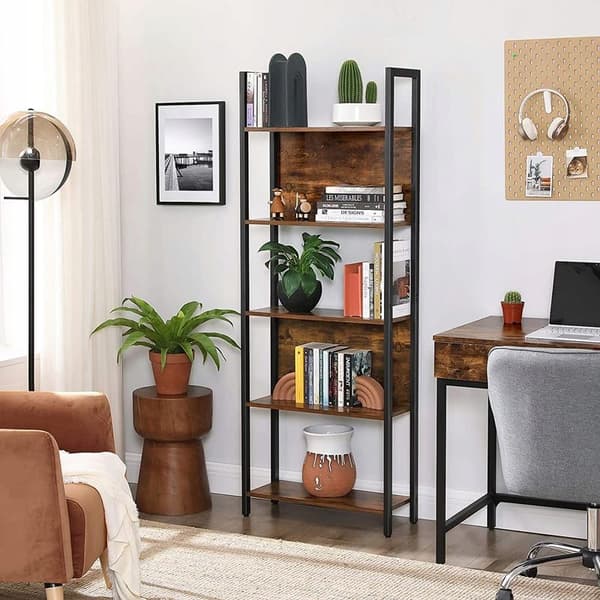 Åben stående hylde med hylder loft vintage rustik eg sort