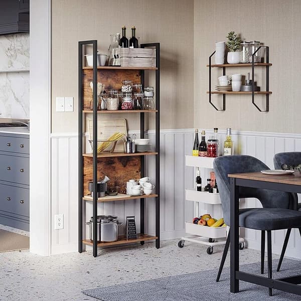 Åben stående hylde med hylder loft vintage rustik eg sort