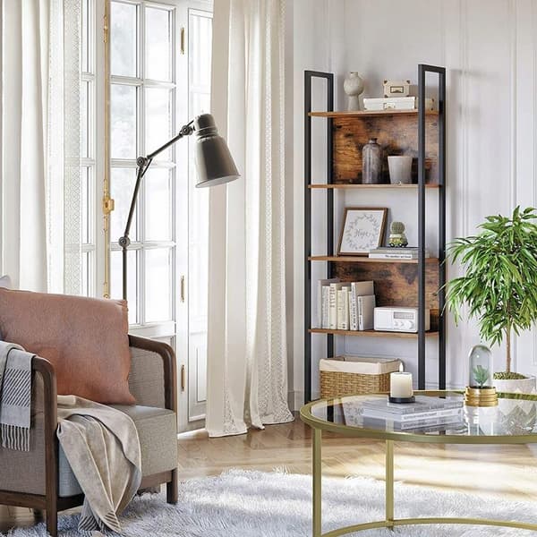Åben stående hylde med hylder loft vintage rustik eg sort