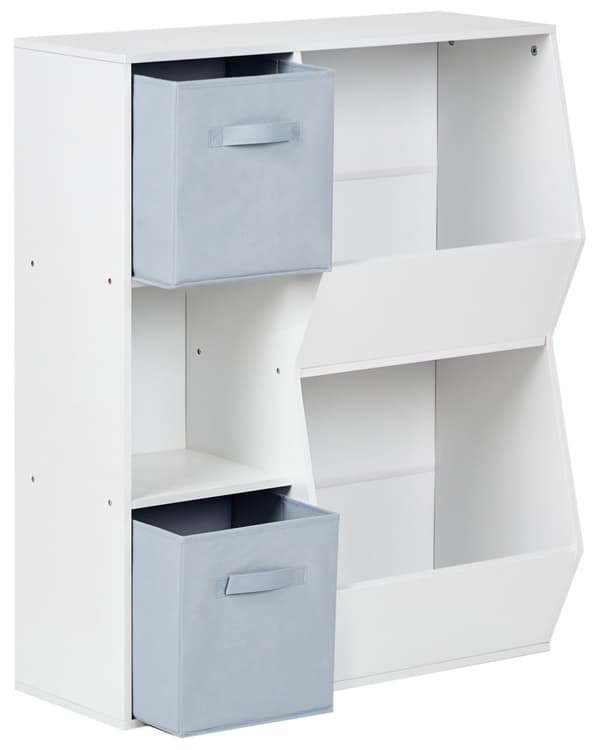 3-lags Bokhylle Hvit Sponplate med Non-Woven Stoff Bokser med Hyller Barnerom Barnehage