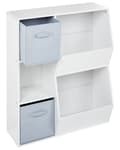 Miniatyrbilde 6 av 11: 3-lags Bokhylle Hvit Sponplate med Non-Woven Stoff Bokser med Hyller Barnerom Barnehage