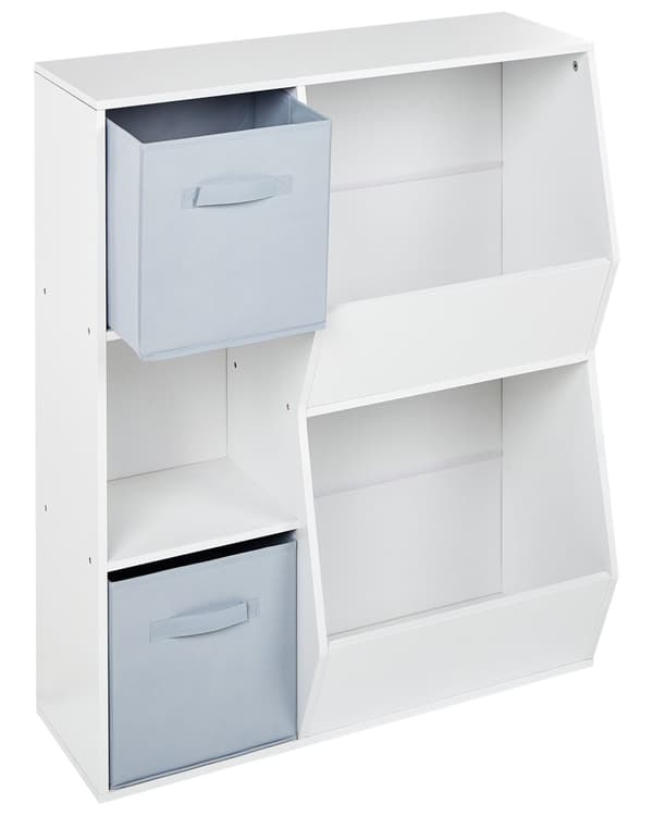 3-lags Bokhylle Hvit Sponplate med Non-Woven Stoff Bokser med Hyller Barnerom Barnehage