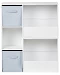 Miniatyrbilde 7 av 11: 3-lags Bokhylle Hvit Sponplate med Non-Woven Stoff Bokser med Hyller Barnerom Barnehage