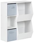Miniatyrbilde 1 av 11: 3-lags Bokhylle Hvit Sponplate med Non-Woven Stoff Bokser med Hyller Barnerom Barnehage