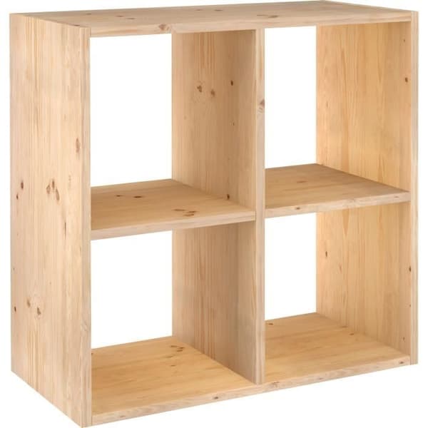 Förvaringskub med 4 fack i massiv furu - 70,8 x 70,8 x 33 cm - råträ