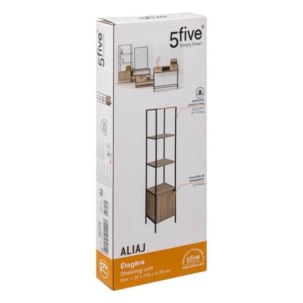 Bibliotek - Hylla 1 dörr 2 nivåer Aliaj 5Five - Naturlig och svart - Samtida - Design
