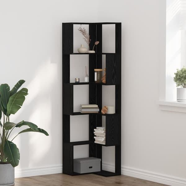 vidaXL Hjørnebokhylle 5-Tiers Svart Eik 50x50x179 cm Treverk