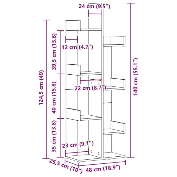 vidaXL Bokhylle Svart Eik 48x25,5x140 cm Ingeniørtre