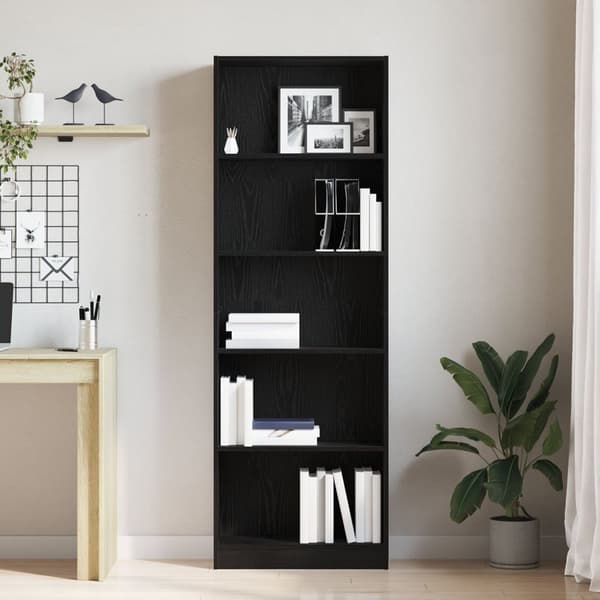 vidaXL Bogreol Sort egetræ Konstrueret træ 60 x 24 x 176 cm Bogreol