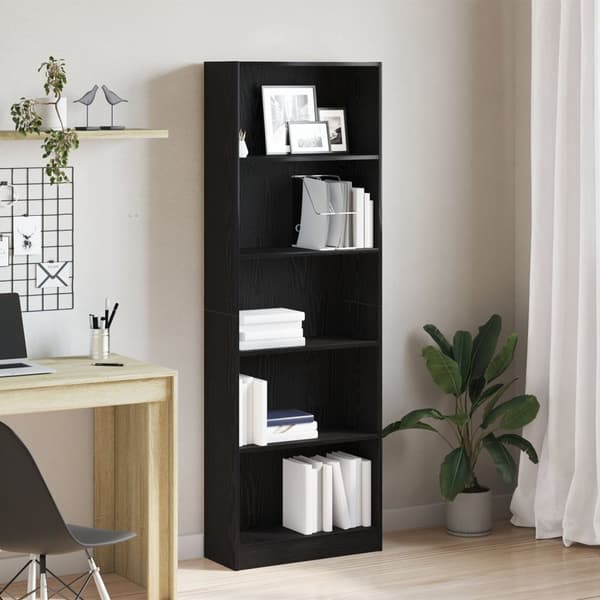 vidaXL Bogreol Sort egetræ Konstrueret træ 60 x 24 x 176 cm Bogreol