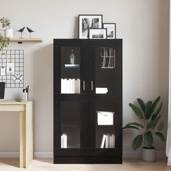 vidaXL Bogskab Sort egetræ Konstruktreret træ, Glas 82,5 x 30,5 x 150 cm