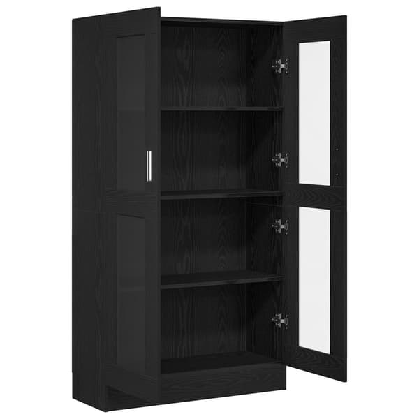vidaXL Bogskab Sort egetræ Konstruktreret træ, Glas 82,5 x 30,5 x 150 cm